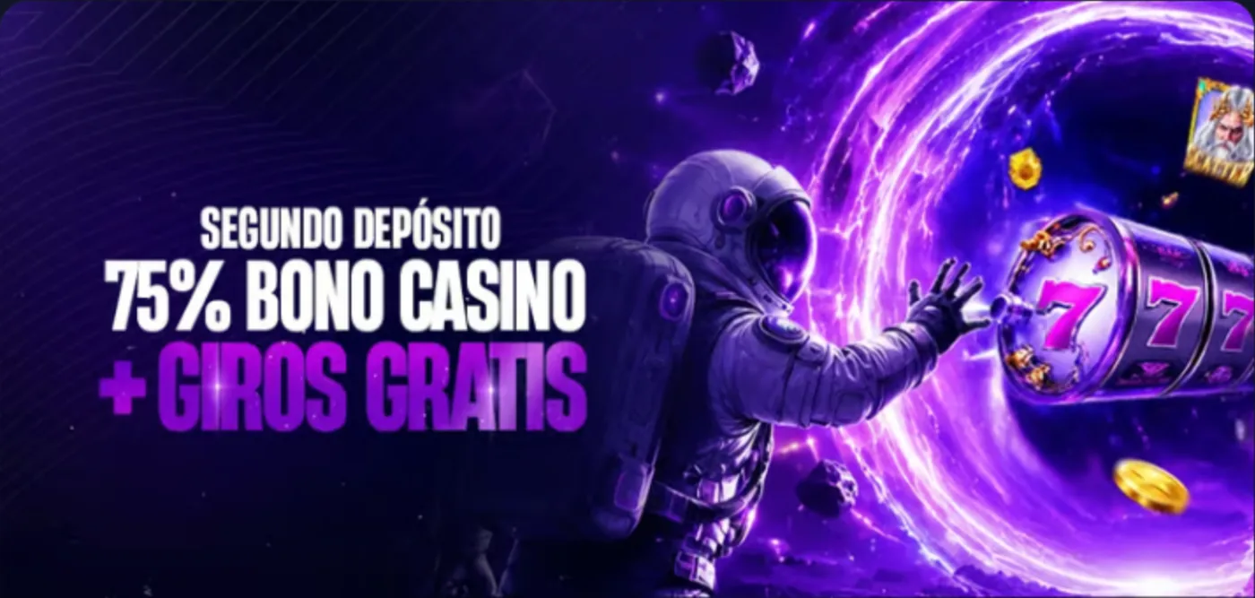 Banner: segundo depósito 75% bono casino + giros gratis
